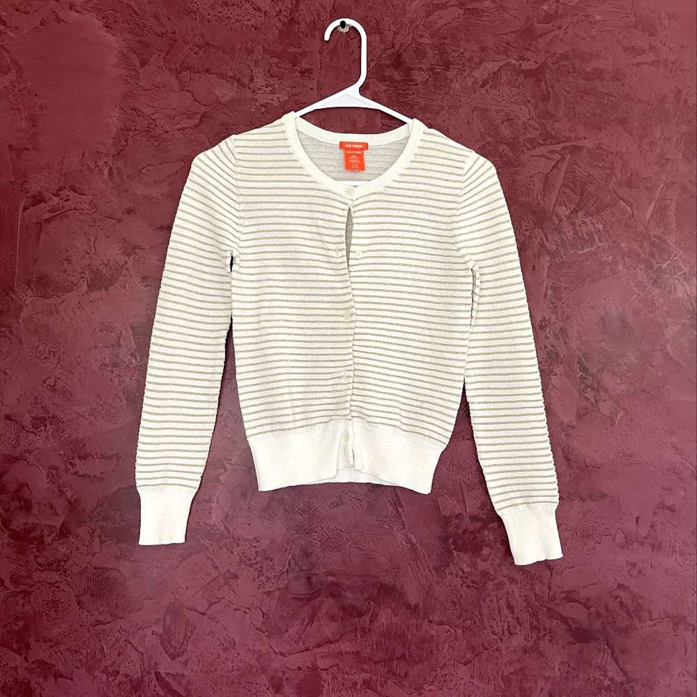Joe Fresh Girls White/Gold Striped Button-up Cardigan (New)